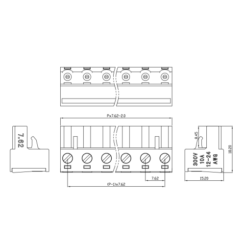 7,62 mm Steckdose PCB -Anschluss Block Männlich und weiblicher Stecker